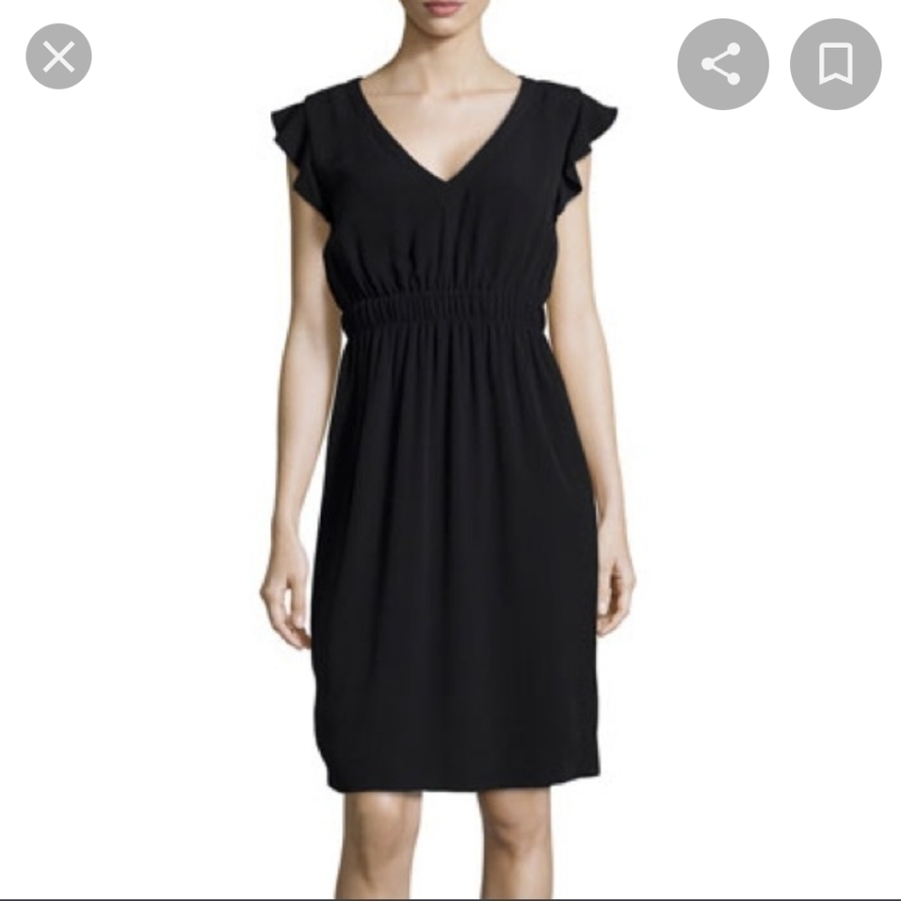 𝅺KATE Spade LBD Black Crepe Flutter Sleeve Midi Dress 0